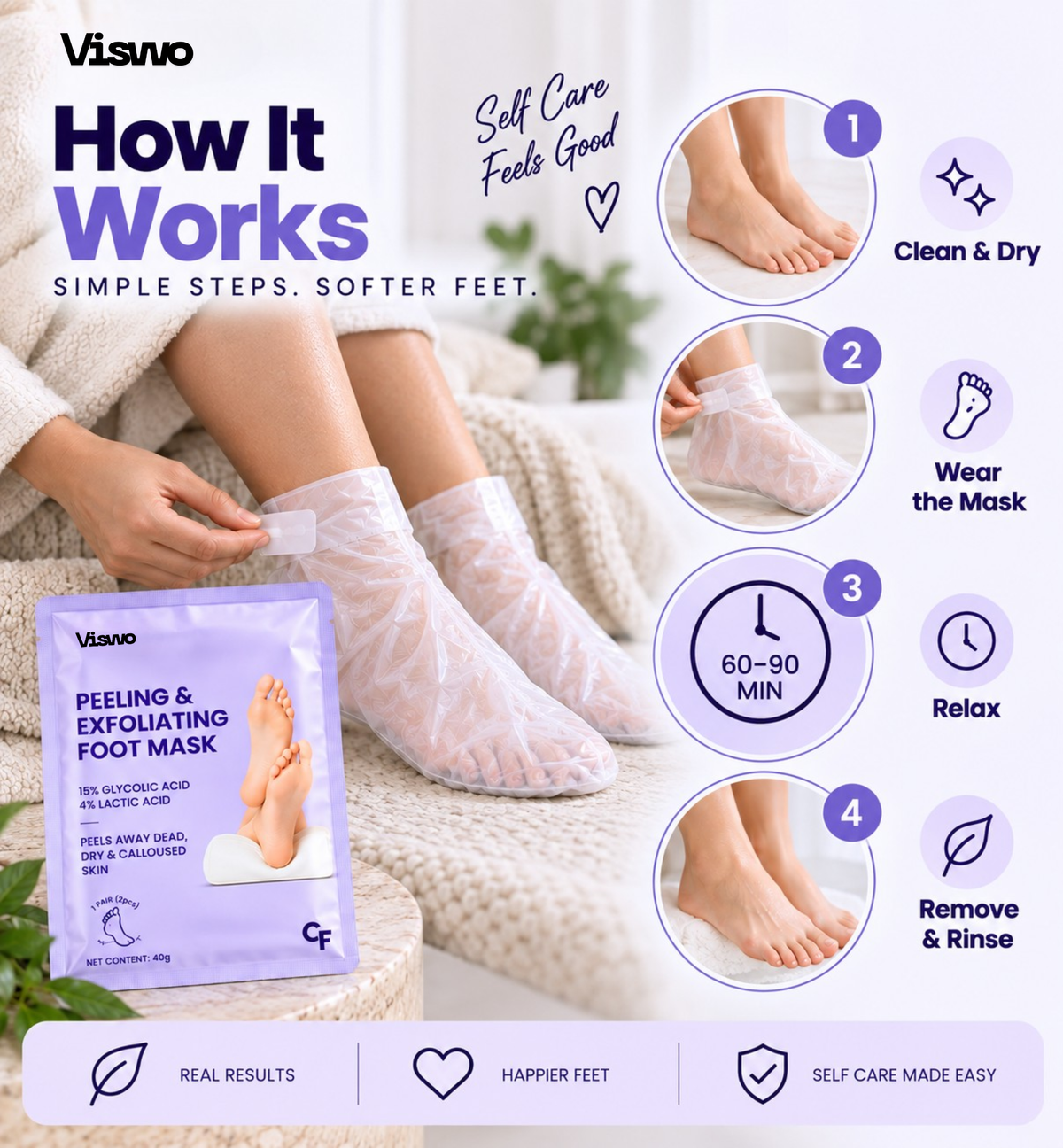Foot Peeling & Exfoliating Mask for Dry, Calloused Feet